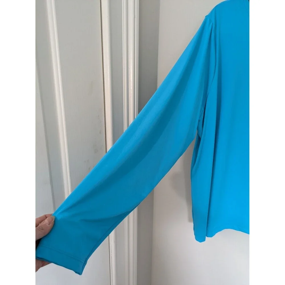 LANDS' END Womens 1X Stretchy Rash Guard Swim Shirt Bright Turquoise Blue Beach - Picture 3 of 13